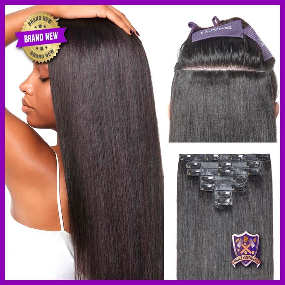 100% Human Hair Clip-In Extensions 16 Inch 7 Piece Set Yaki Straight main image 4